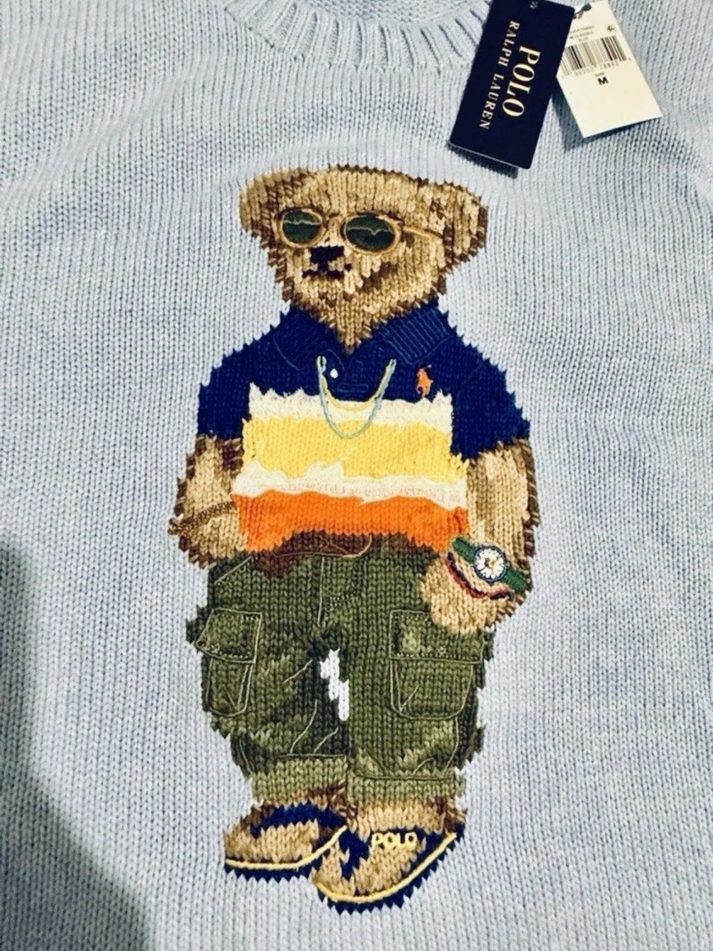 Polo by Ralph Lauren Light Blue Bear-Embroidered Crewneck Sweater